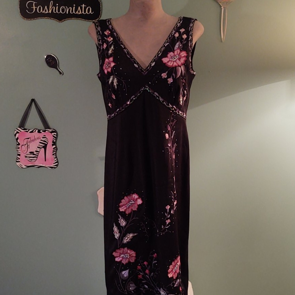 Little black dress, size 8. Embroidered w/ sequins